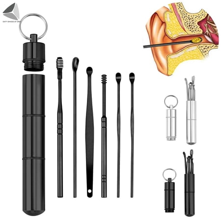 PULLIMORE 6 Pcs Ear Pick Cleaning Set Ear Health Care Tools Ear Wax Remover Cleaner Ear Spoon (Silver)