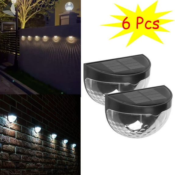 PULLIMORE 6 Pcs LED Solar Wall Mount Fence Lights Waterproof Step Semi Circle Lamp for Patio Yard Stairway Garden (Warm Light)