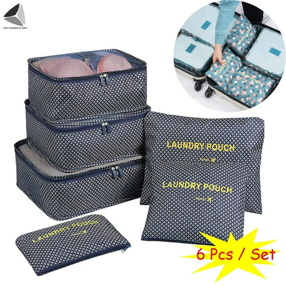 PULLIMORE 6 Pcs Travel Storage Bags Set Waterproof Cube Luggage Organizer Pouch for Clothes Packing Suitcase (Navy Blue)