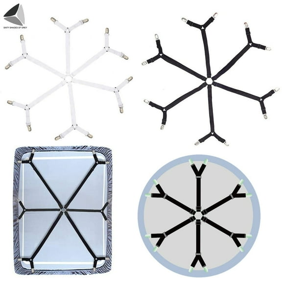 PULLIMORE 6 Sides Crisscross Bed Fitted Sheet Straps Elastic Suspender Gripper Fastener Clip (Black)