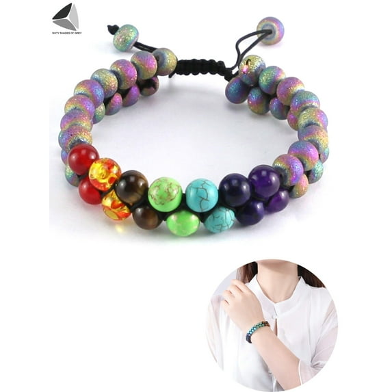 PULLIMORE 7 Chakra Beads Bracelet Natural Stone Healing Crystals Bracelet Meditation Relax Anxiety Bangle for Women Men (Colorful)