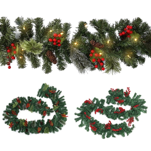 PULLIMORE 8.86ft Christmas Garland w/ 50 LED Lights, Battery Op, Indoor/Outdoor