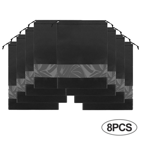 PULLIMORE 8Pcs Travel Shoe Bag, Pouch Drawstring Shoe Bag, Portable Dustproof Storage Drawstring Shoes Bag Space Saving (Black)