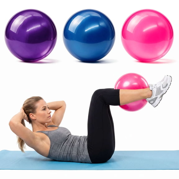 PULLIMORE 9.84 Inch Pilates Exercise Ball, Anti Burst Mini Bender Ball with Inflatable Straw for for Stability, Barre, Pilates, Yoga, Core Training and Physical Therapy (Pink)