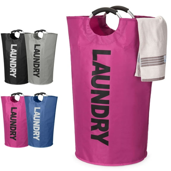 PULLIMORE 90L Laundry Basket, Waterproof Laundry Hamper, Collapsible Laundry Baskets with Foam Protected Aluminum Handles, Dirty Clothes Hamper (Gray)