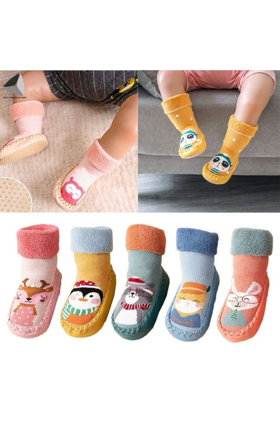 Baby Boy Girls Toddlers Moccasins Non-Skid Indoor Slipper Shoes Socks Booties Winter Warm Infant Boots Shoes (12-18 Months)