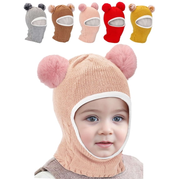 PULLIMORE Baby Winter Hat, Fleece Lined Girls Boys Infant Winter Hat, Kids Toddler Scarf Earflap Hood Skull Caps (Pink)