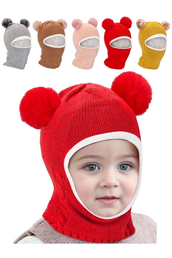 Baby Winter Hat, Fleece Lined Girls Boys Infant Winter Hat, Kids Toddler Scarf Earflap Hood Skull Caps (Red)