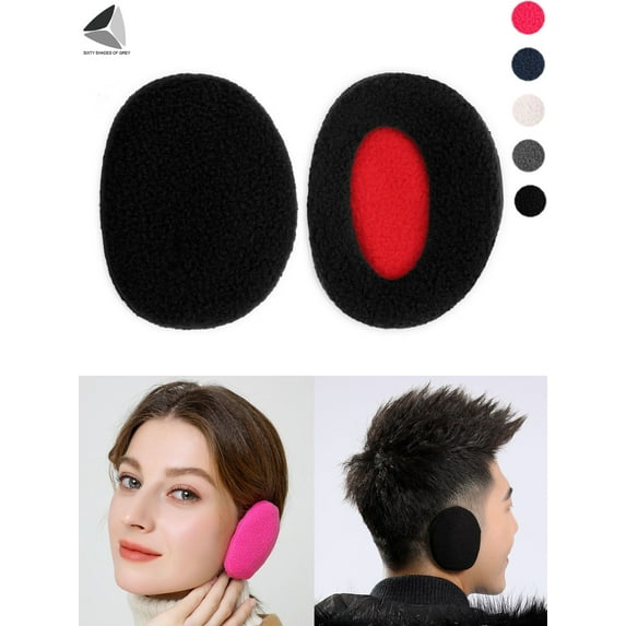 PULLIMORE Bandless Ear Muffs Fleece Ear Warmers Winter Windproof Ear Covers for Women Men (Black)