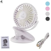 PULLIMORE Battery Operated Mini Fan with Clip Portable 3 Speeds USB Rechargeable Small Desk Fan for Outdoor Baby Stroller Office Travel (White)