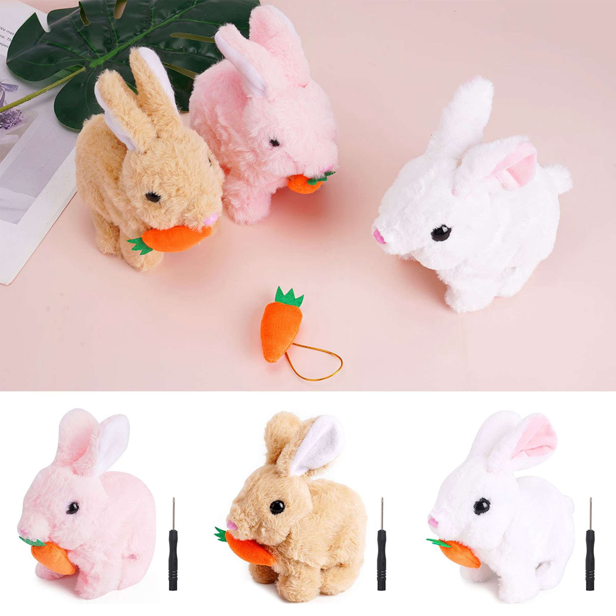 PULLIMORE Battery-Operated Walking Plush Bunny Toy - Hopping with ...