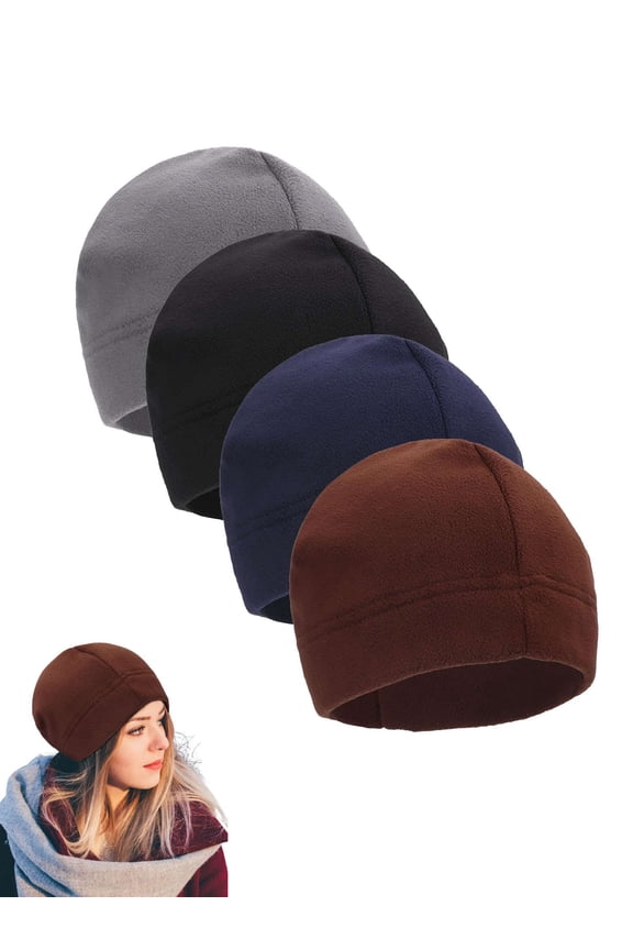 Beanie Fleece Watch Cap, Thick Windproof Outdoor Winter Skull Hat for Men Women (Brown)