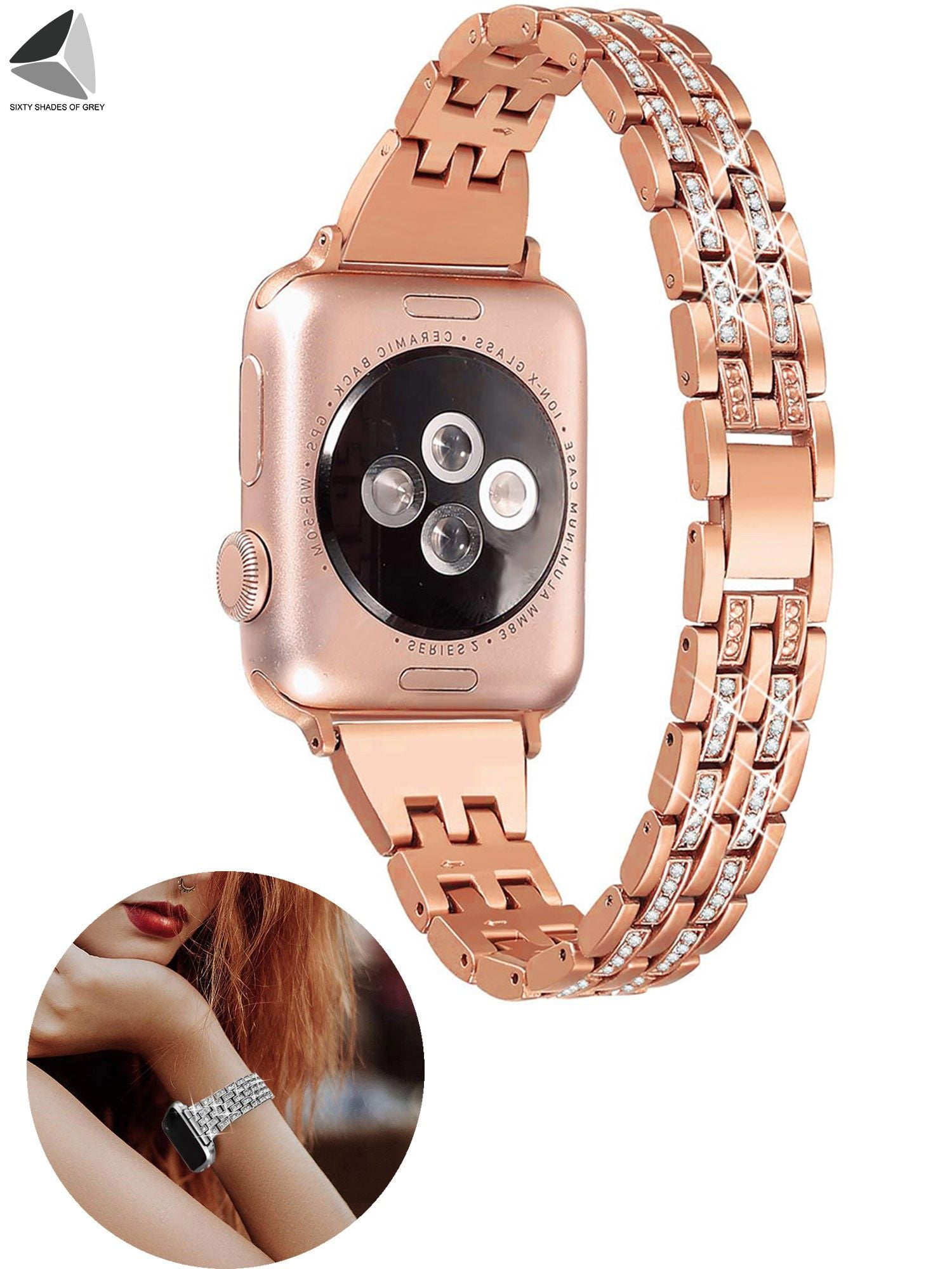 Apple Series 6 Gold Smartwatch with Rhinestone Band and more Apple Watch Series Diamond Band LELONG Apple Watch Band 38mm  main image 4