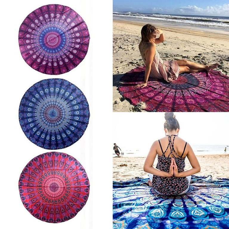 PULLIMORE Bohemian Round Beach Tapestry Indian Mandala Hanging Hippie Throw Yoga Mat Picnic Blanket Bikini Cover up 55inches Walmart