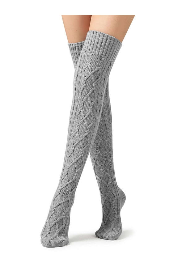 Cable Knit Thigh High Socks Women, Over the Knee Boot Stockings Warm