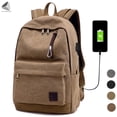 thumbnail image 1 of PULLIMORE Canvas Laptop Backpack, Waterproof School Backpack With USB Charging Port, Fits Most 15.6 Inch Laptop (Coffee), 1 of 7