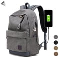 thumbnail image 1 of PULLIMORE Canvas Laptop Backpack, Waterproof School Backpack With USB Charging Port, Fits Most 15.6 Inch Laptop (Gray), 1 of 7