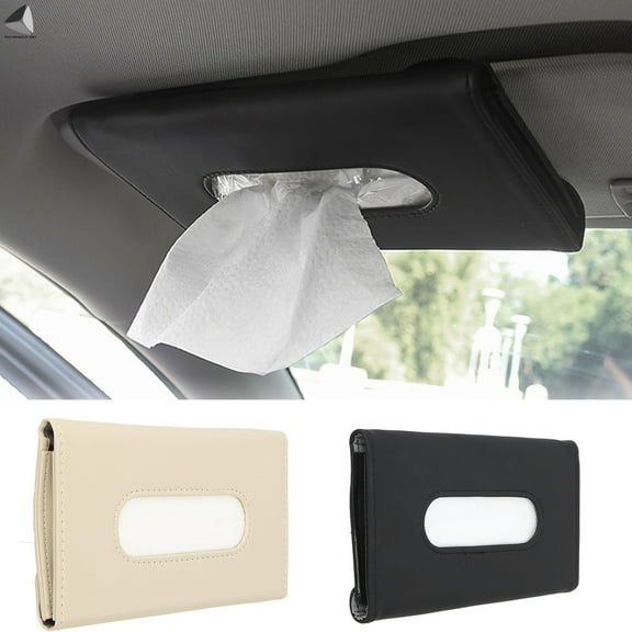 PULLIMORE Car Sun Visor Tissue Holder PU Leather Paper Napkin Storage Cover Paper Towel Case Car Interior (White)