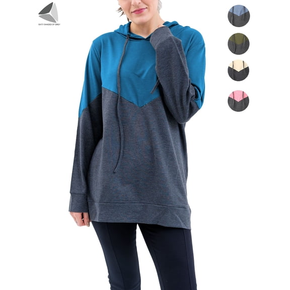 PULLIMORE Casual Hoodies Sweatshirt for Women Long Sleeve Crewneck Hooded Pullover Tops (L, Blue)