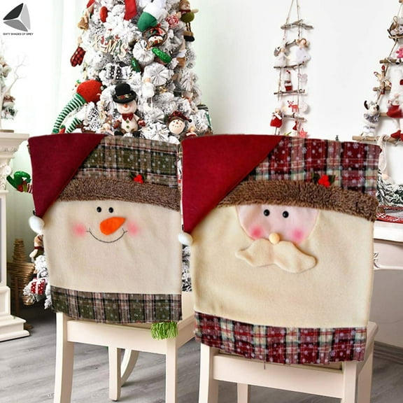 PULLIMORE Christmas Chair Back Covers Set of 4 Santa Claus Snowman Chair Covers Xmas Chair Cap For Dining Room Home Xmas Holiday Party Decor (Santa Clause)