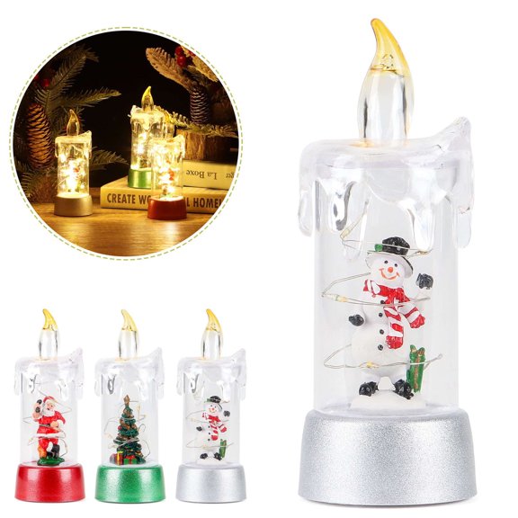 PULLIMORE Christmas Flameless Candles, Battery Operated Christmas Themed LED Candles for Festival Gift Christmas Decorations (Snow Man)