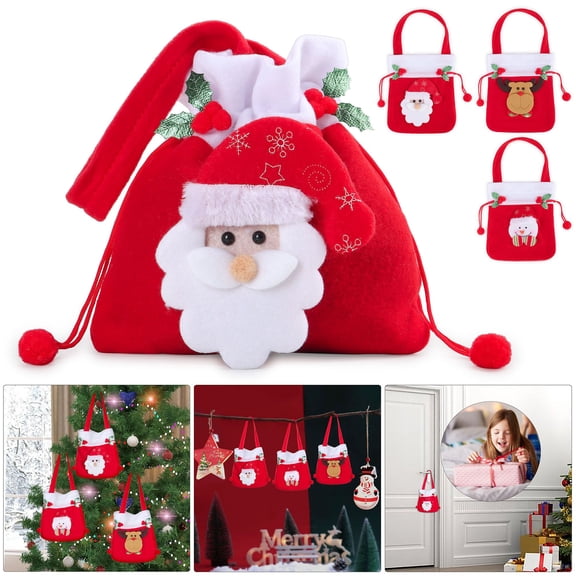 PULLIMORE Christmas Gift Bag Drawstring Bag,Santa Snowman and Reindeer Xmas Present Bag for Party Favors Gifts Candy