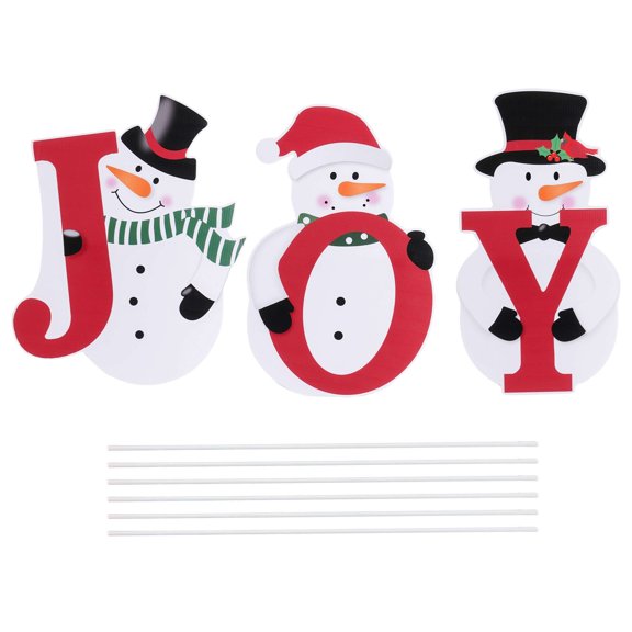 PULLIMORE Christmas JOY Yard Sign with Snowman Stakes, Outdoor Lawn Decoration, 3Piece Set