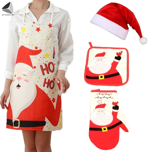 PULLIMORE Christmas Kitchen Cooking Aprons & Heat Resistant Oven Mitts & Potholders Place Mats & Xmas Hat Kitchen Accessories
