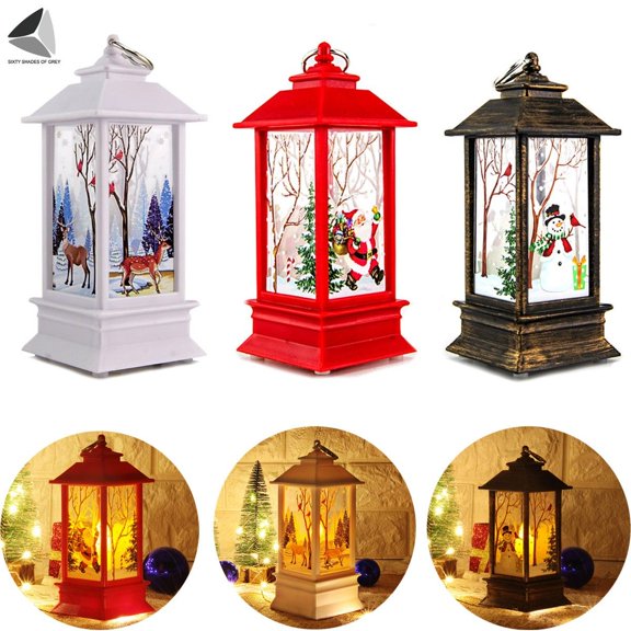 PULLIMORE Christmas LED Lantern Light Ornament Santa Snowman Deer Night Desk Lamp Home Party Decor (White)