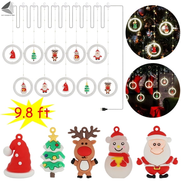 PULLIMORE Christmas String Lights 128 LEDs 10 Rings Santa Fairy Lights Christmas Hanging Ornaments