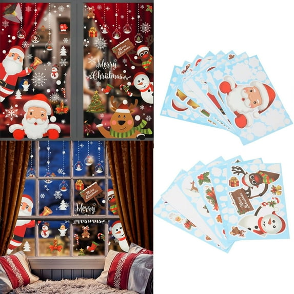 PULLIMORE Christmas Window Clings Decals Static PVC Stickers Window Decorations for Home Shop Party (6 Sheets)