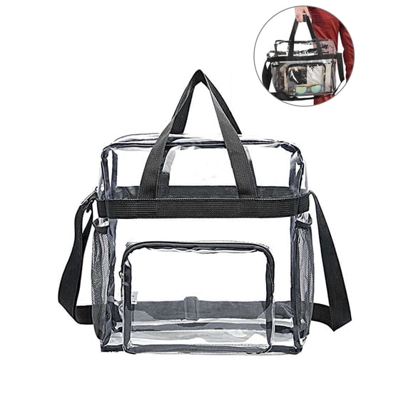 PULLIMORE Clear Tote Bag with Handle and Adjustable Strap, Large Capacity PVC Cross-Body Shoulder Bag Transparent Stadium Approved Gym Bag for Sports Games Work Concerts