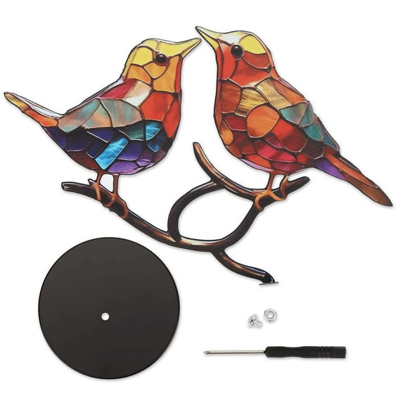 PULLIMORE Colorful Metal Bird Decor Set - Vibrant Tabletop Birds on Branch (2 Birds)