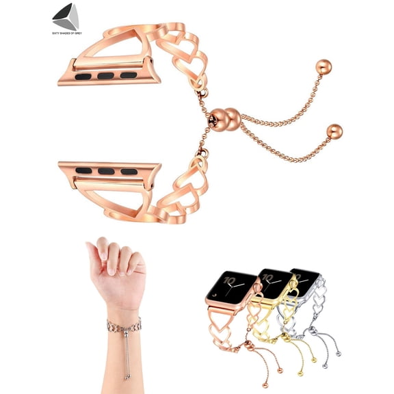PULLIMORE Compatible with Apple Watch Band 38mm 40mm 42mm 44mm for Women Stainless Steel Dressy Heart Link Replacement Bands Strap for iWatch Series 8/7/6/5/4/3/2/1 SE (Rose Gold)