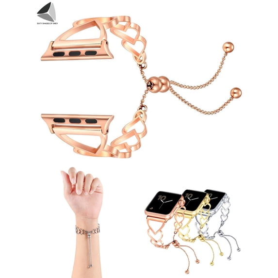 PULLIMORE Compatible with Apple Watch Band 38mm 40mm 42mm 44mm for Women Stainless Steel Dressy Heart Link Replacement Bands Strap for iWatch Series 8/7/6/5/4/3/2/1 SE (Rose Gold)