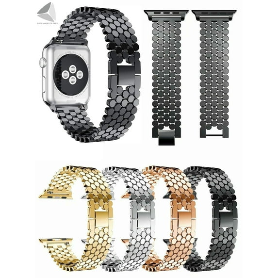 PULLIMORE Compatible for Apple Watch Band Stainless Steel Replacement Watch Strap Wristband for iWatch Series SE/7/6/5/4/3/2/1 (Gold, 42/44mm)