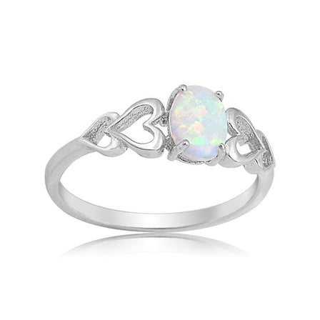 PULLIMORE Created Oval White Opal Rings 925 Sterling Silver Gemstone Jewelry for Womens (Size 7)