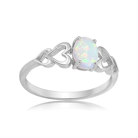 PULLIMORE Created Oval White Opal Rings 925 Sterling Silver Gemstone Jewelry for Womens (Size 7)