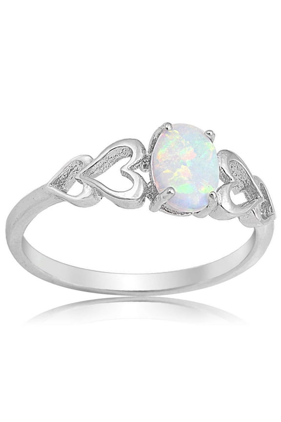 Created Oval White Opal Rings 925 Sterling Silver Gemstone Jewelry for Womens (Size 7)