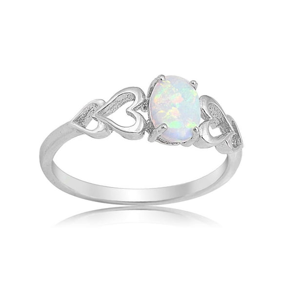 Created Oval White Opal Rings 925 Sterling Silver Gemstone Jewelry for Womens (Size 8)
