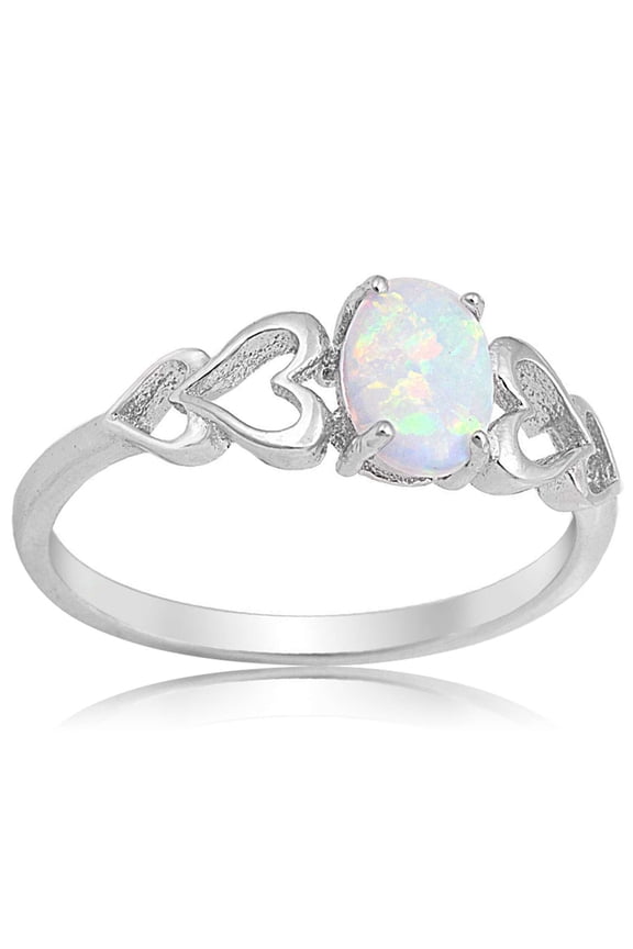 Created Oval White Opal Rings 925 Sterling Silver Gemstone Jewelry for Womens (Size 9)