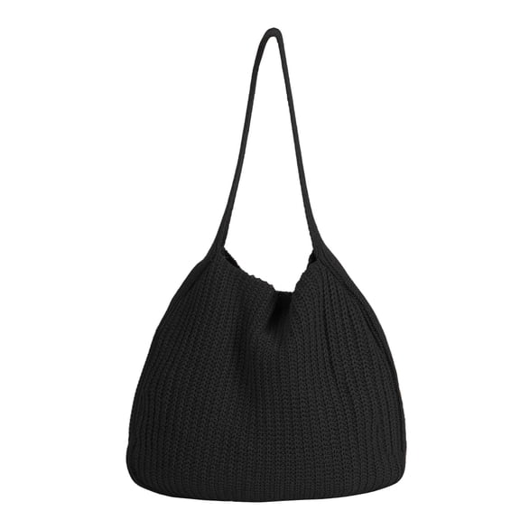 PULLIMORE Crochet Rib Knit Tote Bag - Lightweight & Spacious 13.8", Boho Beach Bag for Women/Men, Gift Ready (Black)