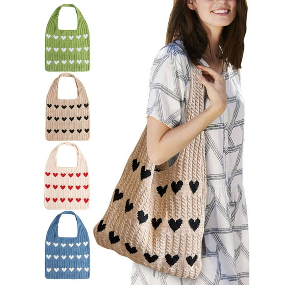 PULLIMORE Crochet Shoulder Bags for Women Summer Beach Tote Bag Boho Knitted Handbags (Khaki)