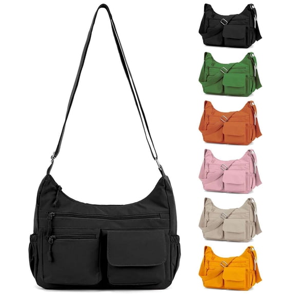PULLIMORE Crossbody Bag for Women Nylon Waterproof Shoulder Purse Handbag Messenger Bag Lightweight Multi-Pockets Pocketbooks, Black