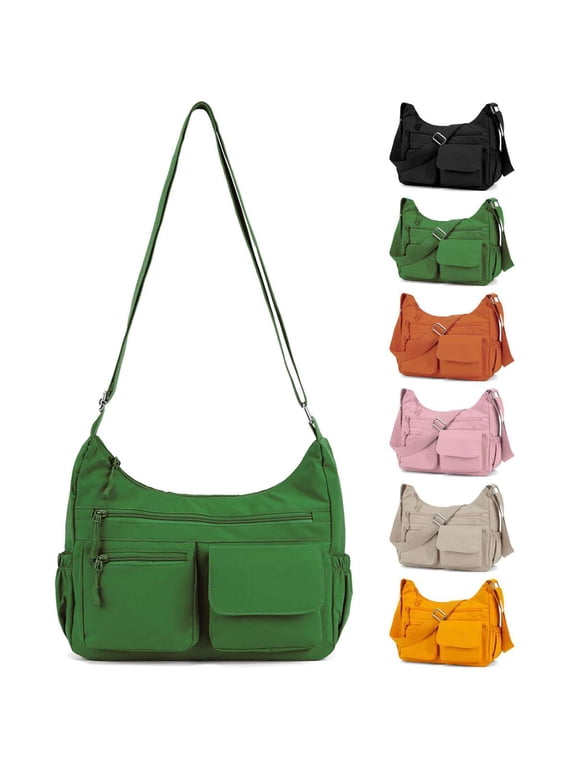 Crossbody Bag for Women Nylon Waterproof Shoulder Purse Handbag Messenger Bag Lightweight Multi-Pockets Pocketbooks, Green