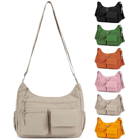 PULLIMORE Crossbody Bag for Women Nylon Waterproof Shoulder Purse Handbag Messenger Bag Lightweight Multi-Pockets Pocketbooks, Khaki