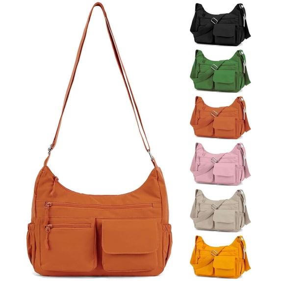 PULLIMORE Crossbody Bag for Women Nylon Waterproof Shoulder Purse Handbag Messenger Bag Lightweight Multi-Pockets Pocketbooks, Orange