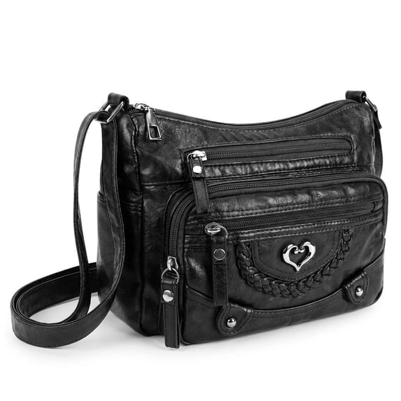 PULLIMORE Crossbody Bag for Women Soft PU Leather Shoulder Bag Ladies Purse and Handbags Lightweight Multi Pocket Pocketbook, Black