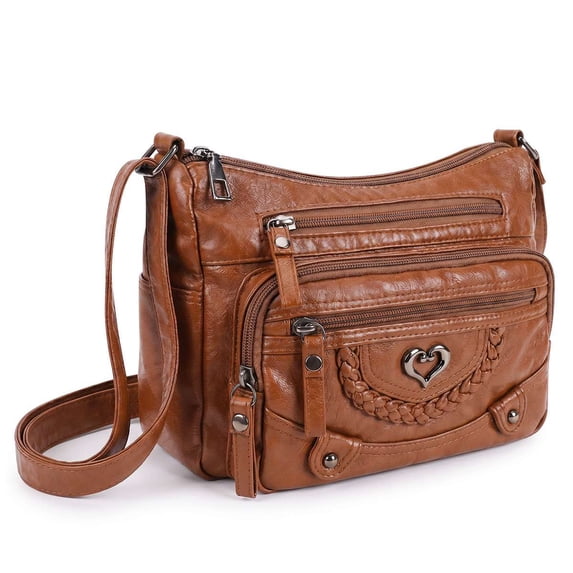 PULLIMORE Crossbody Bag for Women Soft PU Leather Shoulder Bag Ladies Purse and Handbags Lightweight Multi Pocket Pocketbook, Brown