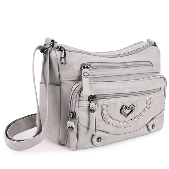 PULLIMORE Crossbody Bag for Women Soft PU Leather Shoulder Bag Ladies Purse and Handbags Lightweight Multi Pocket Pocketbook, Gray